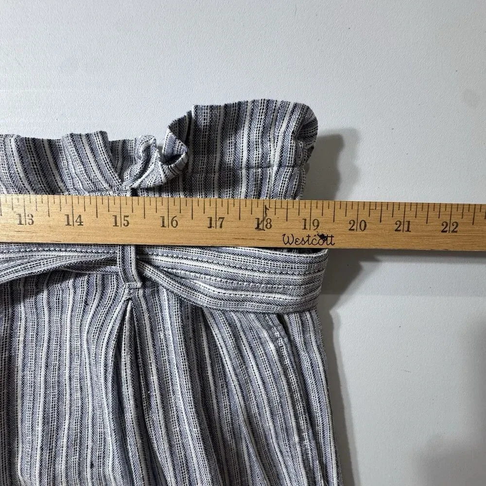 Banana Republic Pants Women's 16 Wide Leg High Rise Linen Blend Blue Stripe